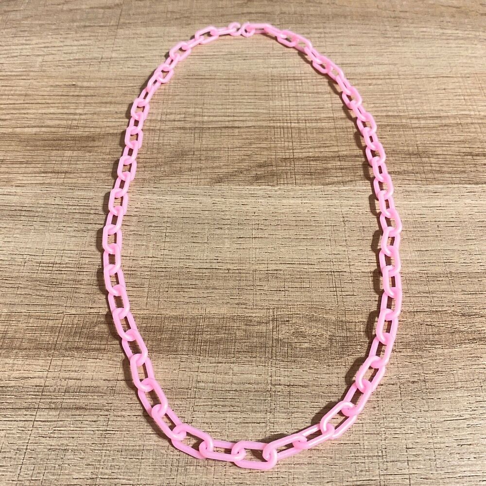Vintage Light Pink Chain Toy Plastic Bell Clip Charm Holder Replacement Necklace